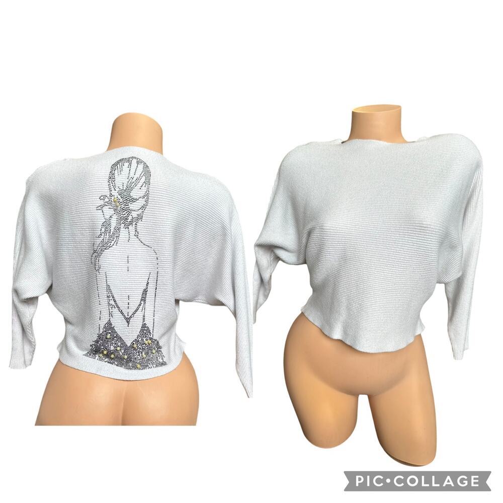 Small cropped sweater Unique pearl embellished silhouette art-to-wear knitwear​